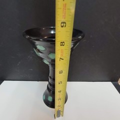 Art Pottery Challis Tall black spotted Artist Signed goblet cup tall blue WHIMSY