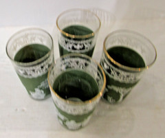 Set of 4 Jeanette Wedgewood Hellenic Grecian Green Jasperware Tumblers Glasses