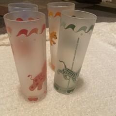 Vintage Libbey Tom Collins Frosted Glasses Circus Animals Carousel 7”