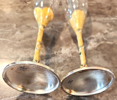 Set of 2 Champagne Flutes Enamel Rose Jewel Romantic Wedding Toasting Glasses