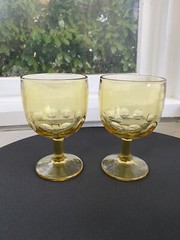 Vintage MCM Amber 1960s Goblets Thumbprint Bartlett Collins Water Retro Set of 2