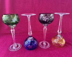 Set of 4 Cut to Clear Glass Crystal Wine Hock Glasses Multicolor 8.25″H LOT #2