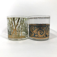 Culver Bamboo And Toledo Gold Old Fashioned Juice Glasses 3.25″X3.25″ Set Of 2