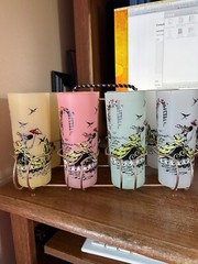 VTG SET OF 8 LIBBEY FROSTED SOUTHERN BELLE TUMBLERS IN GOLD METAL CADDY