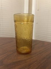 Vintage Kerr Amber Drinking Glass Tumbler 1970 Textured Crinkle Small 5” Cup
