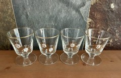 Libbey Apothecary Rx Cocktail Glasses Footed 22K Gold MCM Barware 4.5″ Set of 4