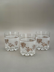 3 Mid Century Cerve DeValbor Italy Frosted & Golden Grapes Low Ball Glass’s