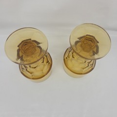2 Vintage Indiana Honeycomb Gold Amber Tall Footed Water Glass-5.5″ Tall