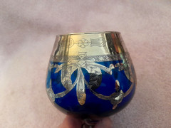 Vintage Arte Italica S L Line Italy Blue Brandy Snifter Glass 24K Gold Highlight