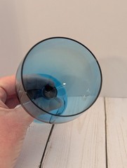 Vintage MCM Italian Blown Balloon Wine Glass 1960’s Cobalt Blue Teal Set/2 7″