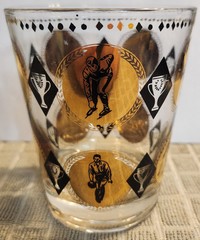 VTG MCM Libbey 4.5″x3.75″ Cocktail Glass Sports Golf Theme Gold Black Barware