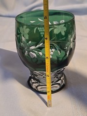 Green Cut To Clear Crystal Georgian Tumblers Set Of 2