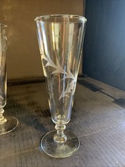 6 – Vintage Laurette By Arcadia Pilsner Glasses Laurel Cut. Floral Leaf 8 5/16”