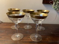 5 RARE Tiffin Franciscan Rambler Rose Gold-Encrusted Crystal Champagne Glasses
