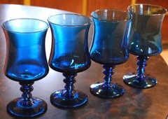Vintage Set 4 RICHMOND BLUE Colony WATER/ WINE GOBLETS Wafer Stem 6.75″