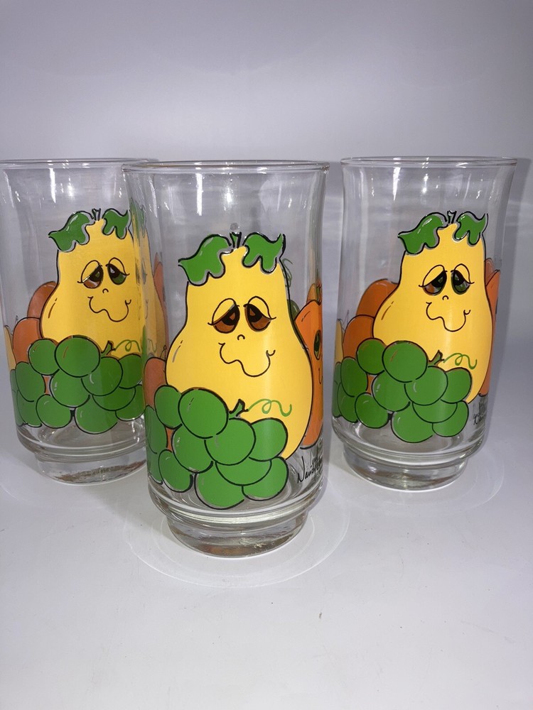 Vintage Nancy Lynn Anchor Hocking Anthropomorphic Fruit Tumblers Large Set 3