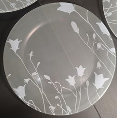 Arcoroc France Floral Frosted/Ice Blue Glass Dinner Plates 4 – 10 5/8”