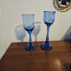 2 Talitha Horne 1970s Cobalt Hand Blown Art Glass Wine, Jackson Hole Wy, heavy