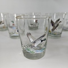Vtg ORVIS Ned Smith Lot of 8 Glasses Set Ducks Hunting Man Cave Whiskey Cups