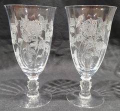 6-Vintage Heisey Rose Etched #5072 Footed Iced Tea Glasses