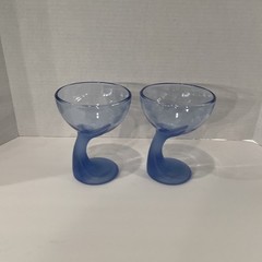 VTG Bormioli Rocco Jerba-blue With Frosted Stems-dessert/drink Glasses-set/2-(s4