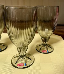 NWOB Set Of 4 Fostoria Monet Gray Ribbed Footed Water Glasses 6-7/8” Goblets