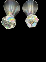 VTG Prism Glass Opalescent Martini Glasses 6.25″ Diamond Faceted Base Set of 2