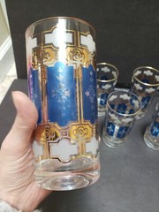 (7) Tumblers Coolers Highball Glasses 5-1/2″ mid-century blue gold white clear
