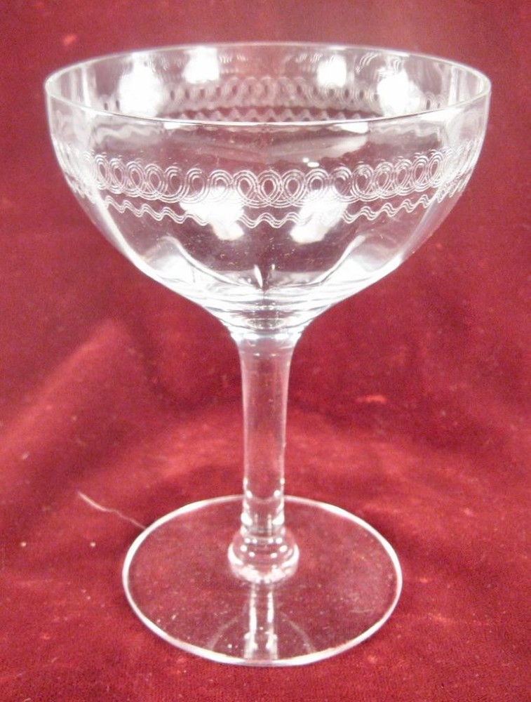 Champagne Sherbet Tiffin Franciscan 14196-4 Clear Glass Etched Swirls & Bands O