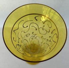 Art Glass Tall Champagne Flutes 10″ Yellow Hand Painted Swirl Set of 5 Romania