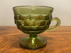Set of 8 Vintage Indiana Whitehall Cubist Green Sherbert Glasses Cups 3-5/8”