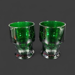 2 Georgian Emerald Green Tumbler Glasses Honeycomb Drinkware 4.25” Unmarked