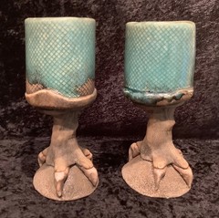 Vintage Pair (2) Richard Marshall Pottery Dragon Woo Claw Foot Goblets 7.5”