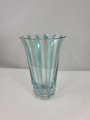 1 Vtg SP Collection Handmade in Poland Glass Clear w/Green Striped 1997