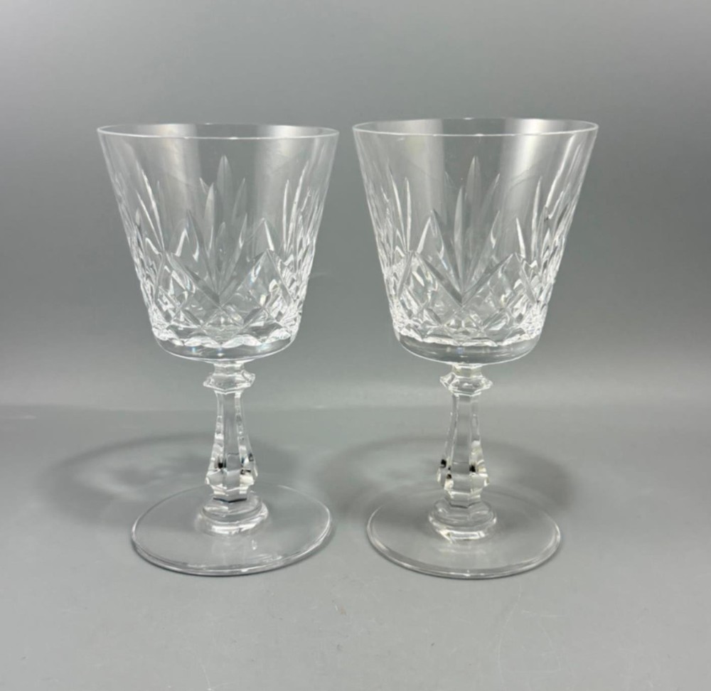 Val St Lambert Crystal Rochelle Wine Goblet Glasses 6″ Set of 2