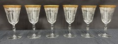 Tiffin Franciscan Etched Detail Rambler Rose Gold Band Wine Glass Set of 6