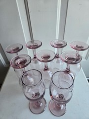 Set of 8 Vintage Amethyst Purple Wine Glasses Goblets Stemware 7″ Mid Century