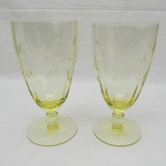 Lancaster Jubilee Depression glass Goblets 12 oz iced tea optic floral etch