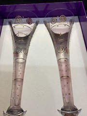 2 NEW HARMONY MM6177 Hand painted DECORATED CHAMPAGNE TRUMPET FLUTES 10 1/2”T