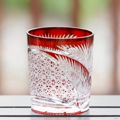 Edo Kiriko Hand Cut Whiskey Glasses 9oz Red Blue Set Of 2 Pieces Wedding Gift