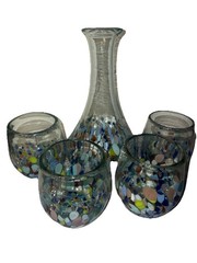 Handblown Recycled Confetti Glass Stemless Wine Glasses And Decanter