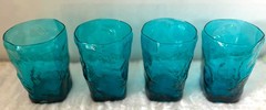 Vintage MCM Morgantown Seneca Driftwood Peacock Blue Tumblers 4 1/8″ Set of 3