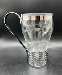 Vintage Federal Glass tumblers Chrome handle 8 Oz Ice Cream Spade Spoons NOS