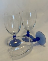 Libbey Metropolis Cobalt Blue Stem Water Glasses Goblets W/Clear Bell Set of 3