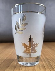 Vintage Frosted Gold Leaf Tumblers Set 6 MCM Barware Juice Glasses