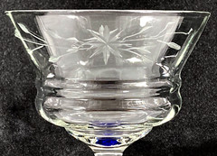Weston Optic Etch Cut Floral Leaf Cobalt Blue Foot Cocktail Goblet 5 1/2″ Vtg EX