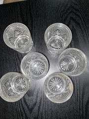 Set of 6 Clear Cut Glass 10.5 oz Whiskey Glasses, Round Glossy Finish