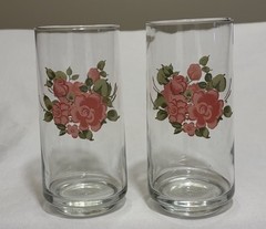 Gibsons Design Roseland Floral Glass Tumbler Pink Roses 14oz Set Of 2 VINTAGE