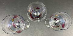 3- TGMG Pair of Cocktail Glasses Hand Blown Made in Romania Gold Blue Red 9-1/2”