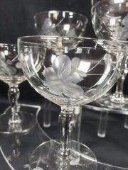8 VINTAGE Toscany Crystal Cut Etched Butterfly Floral Champagne Glasses 4.5″